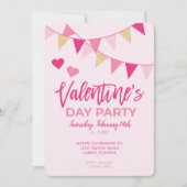 バレンタインデーピンクバナーパーティの招待状 招待状 (正面)