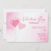 バレンタインデーピンクバルーン水彩パーティー 招待状 (正面)