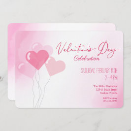 バレンタインデーピンクバルーン水彩パーティー 招待状
