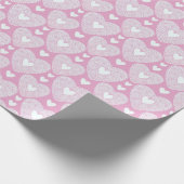 バレンタインデーピンクレースハート模様 ラッピングペーパー (角)