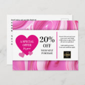 バレンタインデーピンク渦巻きクーポンディスカウント ポストカード (正面/裏面)