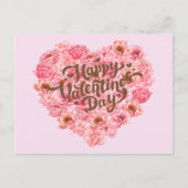 バレンタインデーピンク牡丹フローラハート ポストカード (正面)