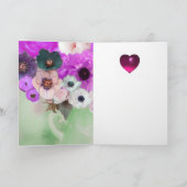 バレンタインデーピンク紫のバラ、アネモネの花 シーズンカード (内部)