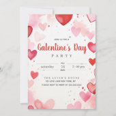 バレンタインデーピンク赤いハート 招待状 (正面)