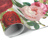 バレンタインデーピンク&レッドローズフローラ ラッピングペーパー (ロールコーナー)