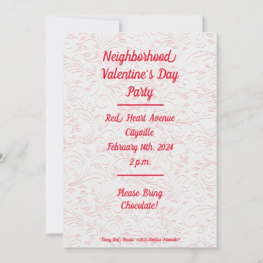バレンタインデーファンシー赤いハートパーソナライズされた 招待状 (裏面)