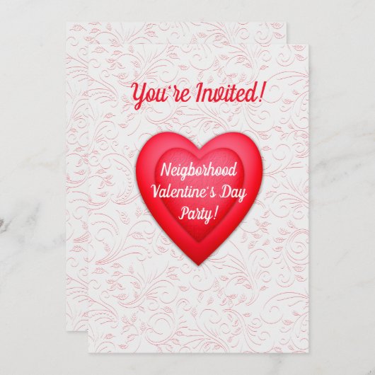 バレンタインデーファンシー赤いハートパーソナライズされた 招待状 (正面/裏面)