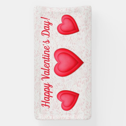 バレンタインデーファンシー赤いハート 横断幕 (縦)