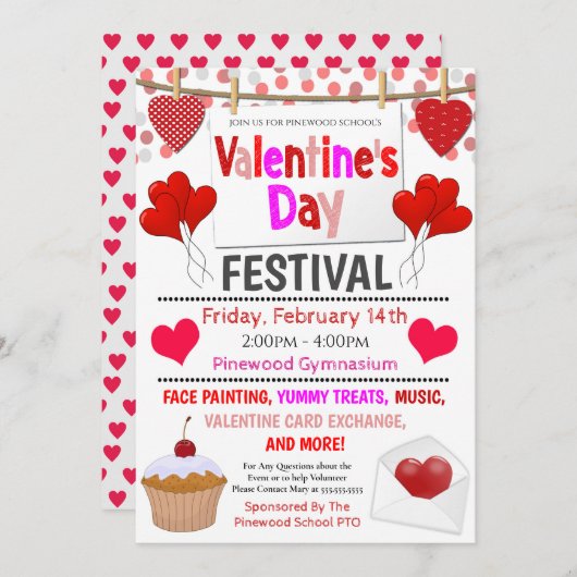バレンタインデーフェスティバル招待状 招待状 (正面/裏面)