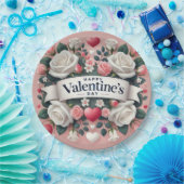 バレンタインデーフローラハートデザイン ペーパープレート (パーティー)