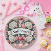 バレンタインデーフローラハートデザイン ペーパープレート (パーティー)