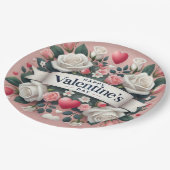 バレンタインデーフローラハートデザイン ペーパープレート (アングル)