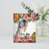 バレンタインデーフローラ愛する写真結婚の シーズンポストカード (スタンド正面)