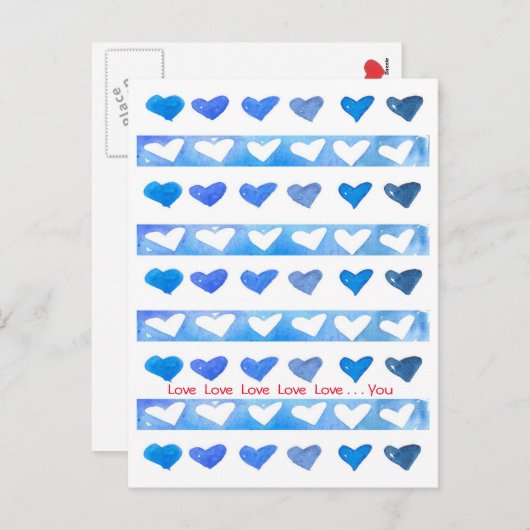 バレンタインデーブルーウォーターハート愛 シーズンポストカード (正面/裏面)