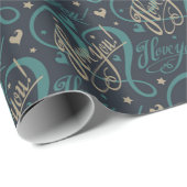 バレンタインデーブルーブラウン私はあなたを愛するタイポグラフィ ラッピングペーパー (ロールコーナー)