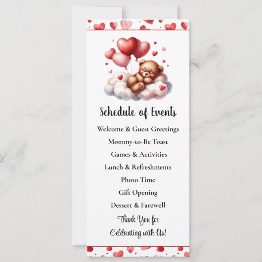 バレンタインデーベビーシャワーメニュー及びプログラム 招待状 (裏面)