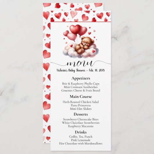 バレンタインデーベビーシャワーメニュー 招待状 (正面/裏面)