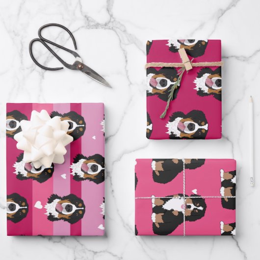 バレンタインデーベルンマウンテンドッグ   ラッピングペーパーシート (正面)