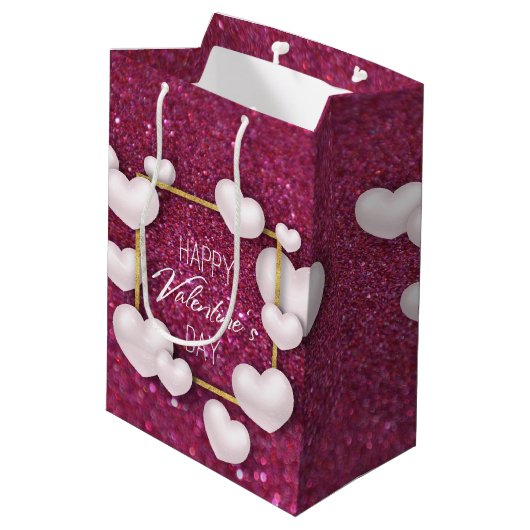 バレンタインデーホワイトハートグリッターメディア抱き枕 ミディアムペーパーバッグ (裏面アングル)