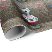 バレンタインデーマウス赤いハート素朴ウッド ラッピングペーパー (ロールコーナー)