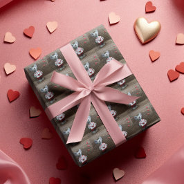 バレンタインデーマウス赤いハート素朴ウッド ラッピングペーパー