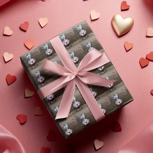 バレンタインデーマウス赤いハート素朴ウッド ラッピングペーパー