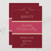 バレンタインデーミニマル名Burgundyホットピンク金ゴールド シーズンカード (正面/裏面)