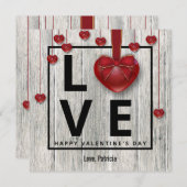 バレンタインデーモダンウッド素朴ラブ赤いハート シーズンカード (正面/裏面)