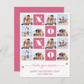 バレンタインデーモダンXOXOピンク12フォトコラージュ シーズンカード (正面/裏面)