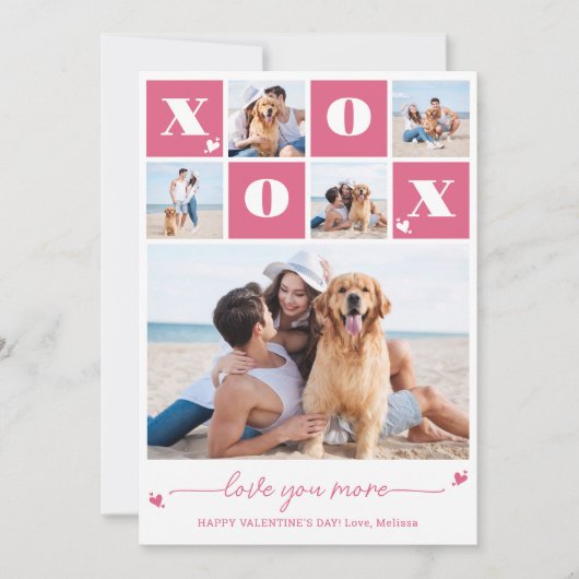 バレンタインデーモダンXOXOピンク5フォトコラージュ シーズンカード (正面)