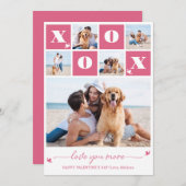 バレンタインデーモダンXOXOピンク5フォトコラージュ シーズンカード (正面/裏面)