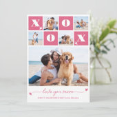 バレンタインデーモダンXOXOピンク5フォトコラージュ シーズンカード (スタンド正面)