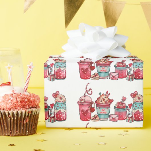 バレンタインデーラテホワイトラッピング紙 ラッピングペーパー (誕生日パーティー)