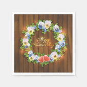 バレンタインデーリースオン木製背景 スタンダードカクテルナプキン (正面)