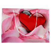 バレンタインデーレッドグラスハートバラ花びら ラージペーパーバッグ (裏面)