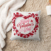 バレンタインデーレッドピンクローズ花びらハートホワイト クッション (ブランケット)