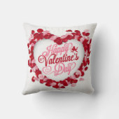 バレンタインデーレッドピンクローズ花びらハートホワイト クッション (裏面)