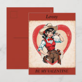 バレンタインデーレトロ女性のカーボーイ編集可能はがき シーズンポストカード (正面/裏面)