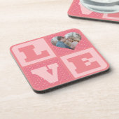 バレンタインデーロマンチックなピンクの愛のハート写真 コースター (左側)