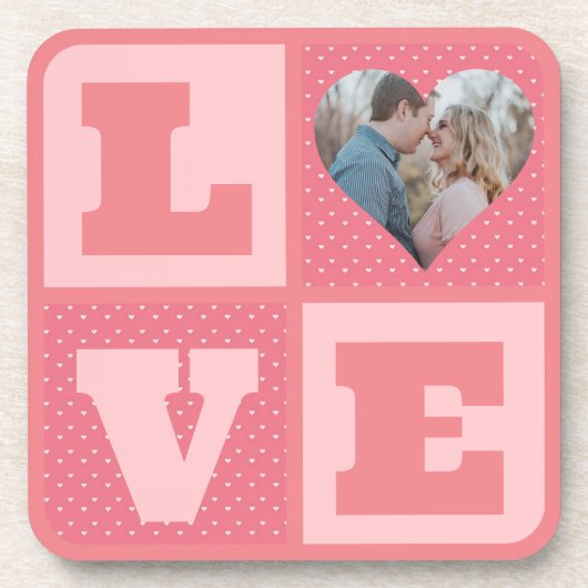 バレンタインデーロマンチックなピンクの愛のハート写真 コースター (正面)