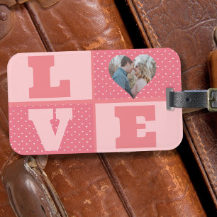 バレンタインデーロマンチックなピンクの愛のハート写真 ラゲッジタグ