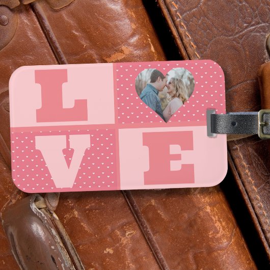 バレンタインデーロマンチックなピンクの愛のハート写真 ラゲッジタグ