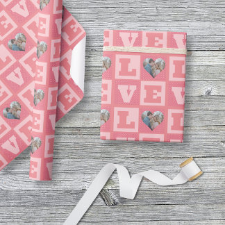 バレンタインデーロマンチックなピンクの愛のハート写真 ラッピングペーパー
