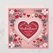 バレンタインデーロマンチックな伝統的ハート花 シーズンカード (正面/裏面)