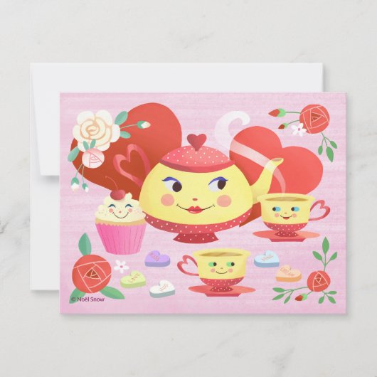 バレンタインデーヴィンテージティーポットティーセット 招待状 (正面)