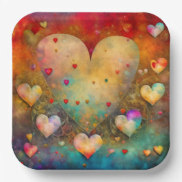 バレンタインデーヴィンテージハート パーソナライズされた ペーパープレート