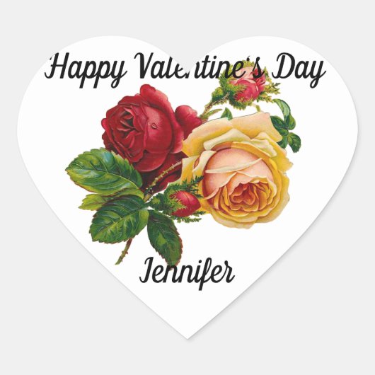 バレンタインデーヴィンテージバラ名前をカスタムするシール ハートシール (正面)