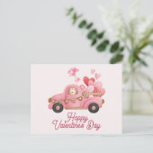 バレンタインデーヴィンテージピンクトラックと風船 ポストカード (スタンド正面)