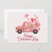 バレンタインデーヴィンテージピンクトラックと風船 ポストカード (正面/裏面)