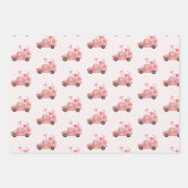 バレンタインデーヴィンテージピンクトラックと風船 ラッピングペーパーシート (正面)